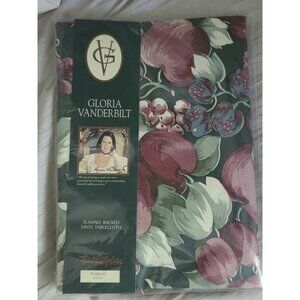 Vintage New Vanderbilt Fruit Elegance 70" Round Tablecloth Vinyl‎ Flannel Backed